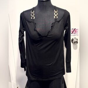 Elegant Black Long Sleeve Top with Gold Details